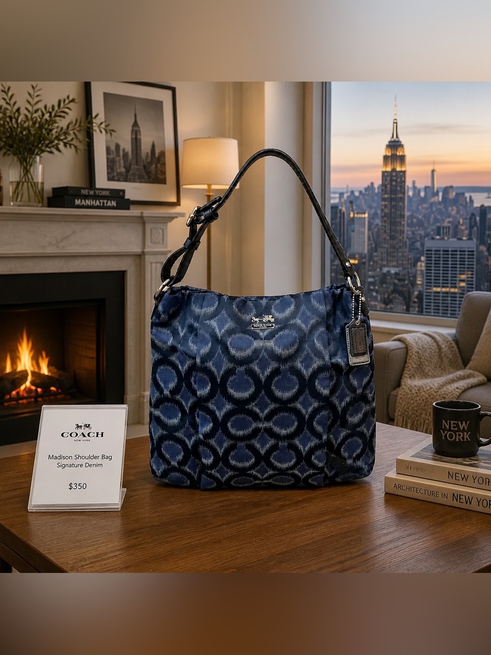 NWOT Coach Isabelle Op Ikat Navy Blue Carryall Crossbody
Shoulder Bag 21296